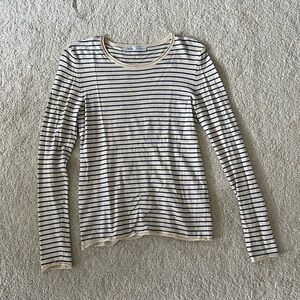 Zara Cream and Navy Striped Long Sleeve Tee - Slim Crew